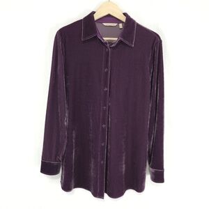 Soft Surroundings Women's Purple Velvet Button Down Tunic Shirt